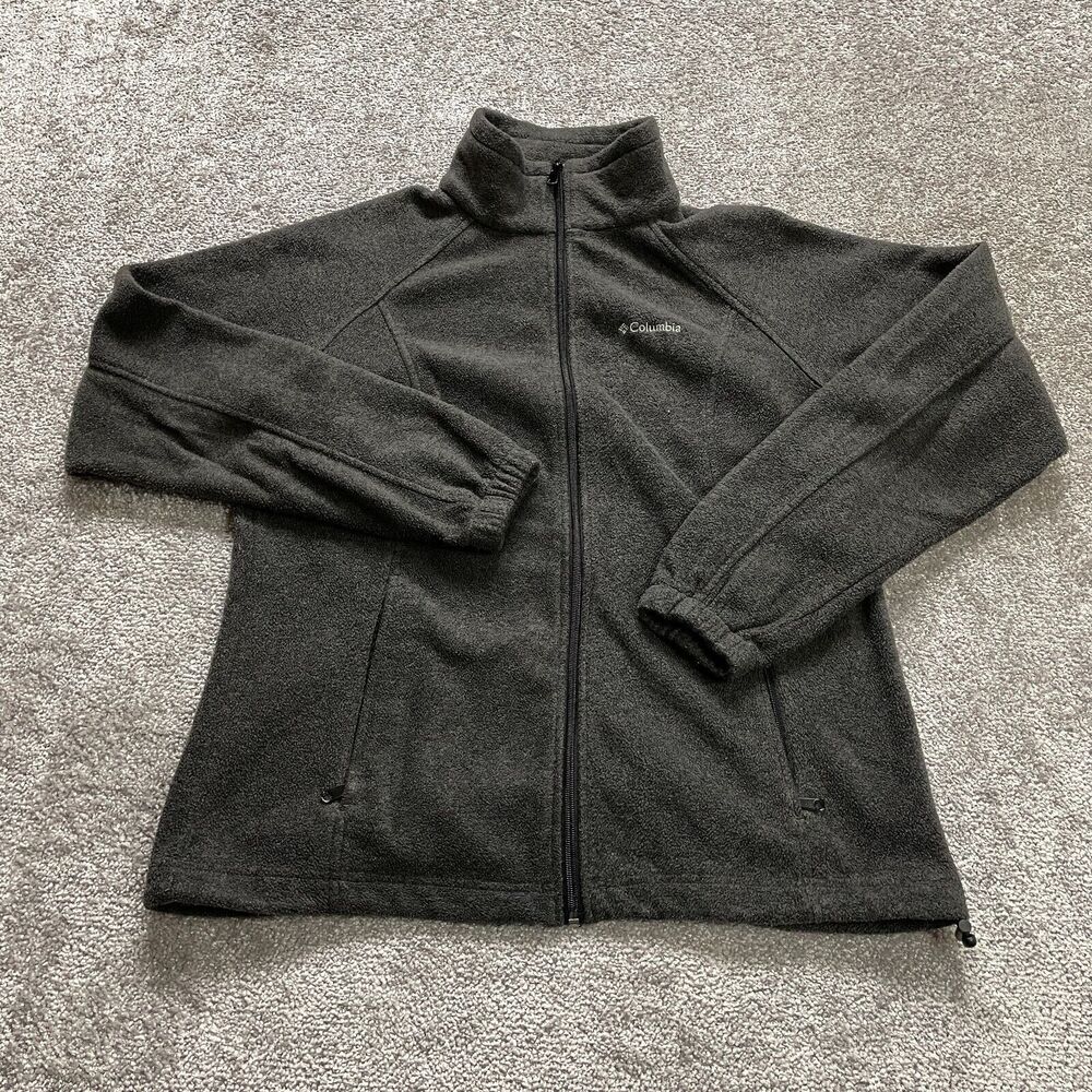 Columbia Active Jacket Mens Large Dark Gray Fleece Full Zip Logo Hiking Outdoor